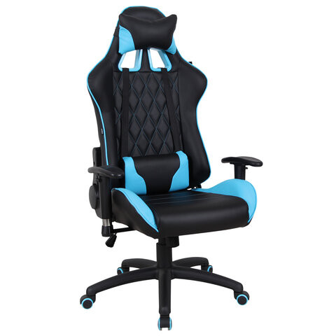 Кресло компьютерное BRABIX "GT Master GM-110", две подушки, экокожа, черное/голубое, 531928 по низкой цене оптом 