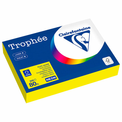 Бумага цветная CLAIREFONTAINE, А4, 80 г/м2, 500 л., неон, желтый, Франция, 2977PC по низкой цене оптом 