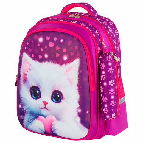Рюкзак BRAUBERG KIDS MIND с пеналом в комплекте, 2 отделения, Humble Cat, 40х28х18 см, 273176 по низкой цене оптом 