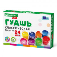 Гуашь BRAUBERG "KIDS", 24 цвета по 10 мл, 192276