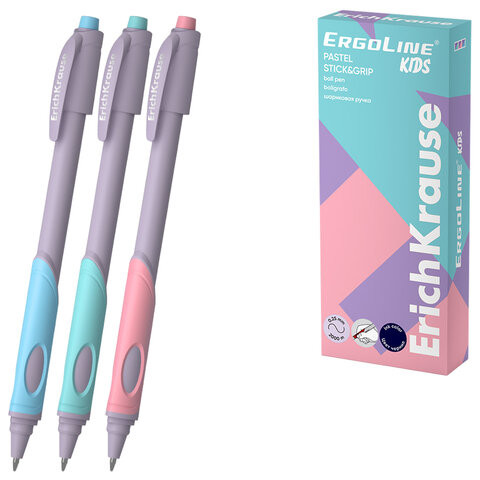 Ручка шариковая с грипом ERICH KRAUSE ErgoLine Kids Pastel, СИНЯЯ, корпус ассорти, 0,, 62037 по низкой цене оптом Ручка шариковая с грипом ERICH KRAUSE ErgoLine Kids Pastel, СИНЯЯ, корпус ассорти, 0,, 62037 по низкой цене оптом