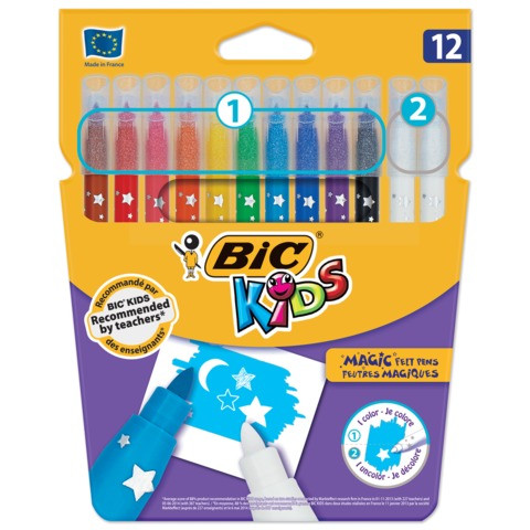Фломастеры "Пиши и стирай" BIC, 12 штук, 10 цветов + 2 стирающих, суперсмываемые, вентилируемый колпачок, 9202962 по низкой цене оптом 