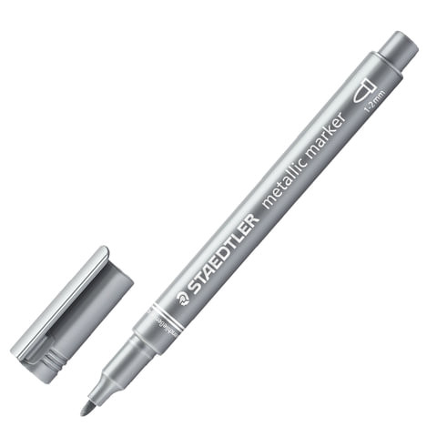 Маркер декоративный STAEDTLER (Штедлер, Германия), СЕРЕБРЯНЫЙ МЕТАЛЛИК, круглый наконечник, 2 мм, 8323-81 по низкой цене оптом Краснодар, Москва, Уфа, Казань, Барнаул, Владивосток, Хабаровск, Сахалин, Красноярск, Екатеренбург, 