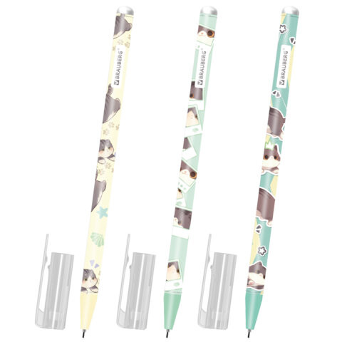 РЕЗЕРВ Ручка стираемая гелевая BRAUBERG CUTE CATS, СИНЯЯ, корпус ассорти, линия 0,35м, 144481 по низкой цене оптом 