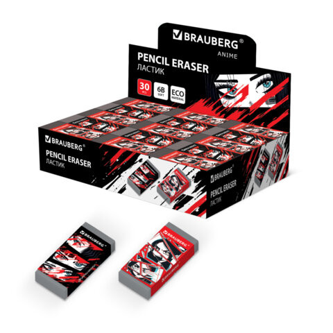 Ластик BRAUBERG ANIME, 50х24х10 мм, ЭКО-ПВХ, прямоугольный, картонный рукав, ассорти, 272731 по низкой цене оптом 