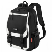 Рюкзак BRAUBERG FUSION универcальный, USB-порт, черный с белыми вставками, 45х31х15см, 271657