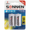 Батарейки КОМПЛЕКТ 2 шт., SONNEN Alkaline, С (LR14, 14А), алкалиновые, блистер, 451090 по низкой цене оптом 