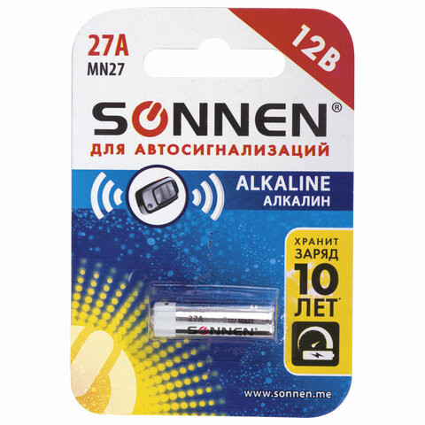 Батарейка SONNEN Alkaline, 27А (MN27), алкалиновая, для сигнализаций, 1 шт., в блистере, 451976 по низкой цене оптом 