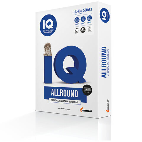 Бумага офисная А4, 80 г/м2, 500 л., марка В, IQ ALLROUND, Россия, 162% (CIE) по низкой цене оптом 
