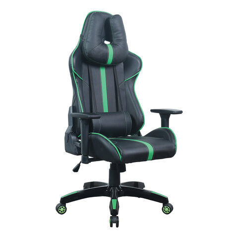 Кресло компьютерное BRABIX "GT Carbon GM-120", две подушки, экокожа, черное/зеленое, 531929 по низкой цене оптом 