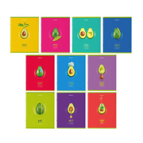 Тетради предметные, КОМПЛЕКТ 10 ПРЕДМЕТОВ, AVOCADO, 48 л., глянцевый УФ-лак, BRAUBERG, 404325 по низкой цене оптом 