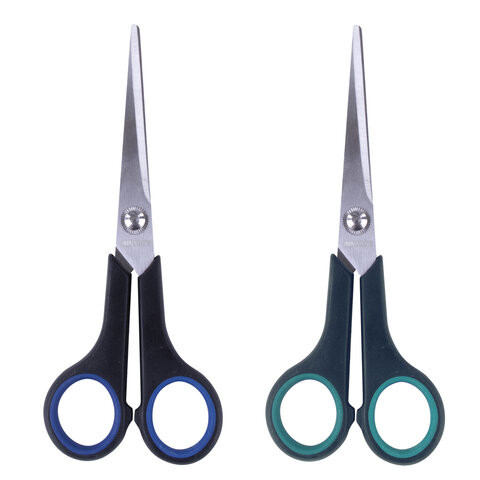 Ножницы BRAUBERG "Soft Grip", 165 мм, черно-синие, резиновые вставки, 3-х сторонняя заточка, 230761 по низкой цене оптом 