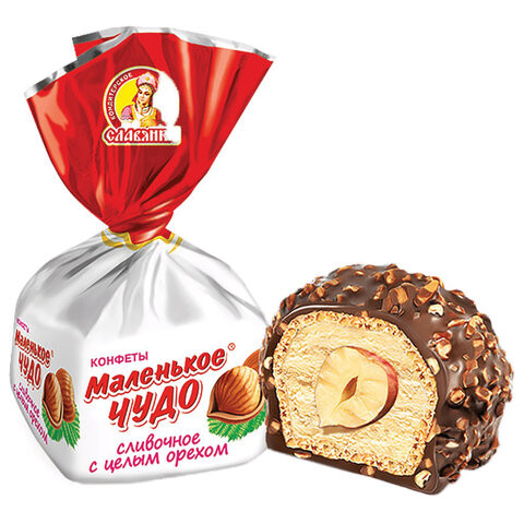 Конфеты СЛАВЯНКА "Маленькое чудо" со сливочным вкусом и цельным орехом, 1000 г, пакет, 12217 по низкой цене оптом Краснодар, Москва, Уфа, Казань, Барнаул, Владивосток, Хабаровск, Сахалин, Красноярск, Екатеренбург, 
