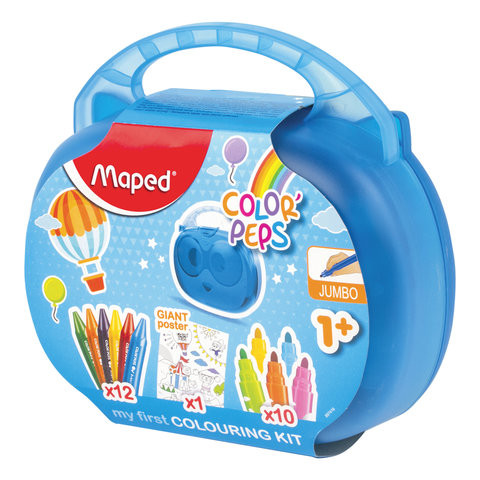 Набор для творчества MAPED "Color'Peps Jumbo", 10 фломастеров, 12 утолщенных восковых мелков, раскраска, пластиковый пенал, 897416 по низкой цене оптом 