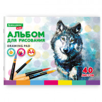 Альбом для рисования, А4, 40 листов, скоба, обложка картон, BRAUBERG KIDS, 200х283 мм, "Зверята" (2 вида), 106683