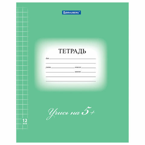 Тетрадь 12 л. BRAUBERG ЭКО "5-КА", крупная клетка, обложка плотная мелованная бумага, ЗЕЛЕНАЯ, 104761 по низкой цене оптом 