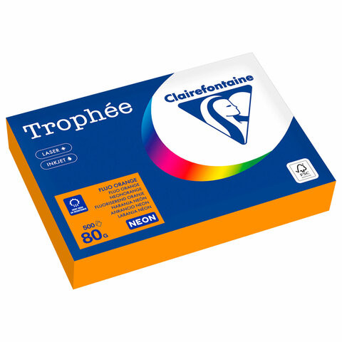 Бумага цветная CLAIREFONTAINE, А4, 80 г/м2, 500 л., неон, оранжевый, Франция, 2978PC по низкой цене оптом 