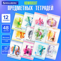Тетради предметные, КОМПЛЕКТ 12 ПРЕДМЕТОВ, CALM, 48л, матовая ламинация, выборочный лак, BRAUBERG, 404844