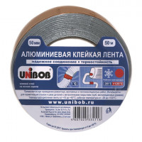 Клейкая лента АЛЮМИНИЕВАЯ 50 мм х 50 м, ТЕРМО- и МОРОЗОСТОЙКАЯ, европодвес, UNIBOB, 37284, 67668
