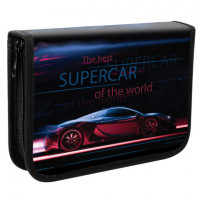 Пенал ПИФАГОР, 1 отделение, 2 откидные планки, полиэстер, 20х14 см, "Super car", 271020