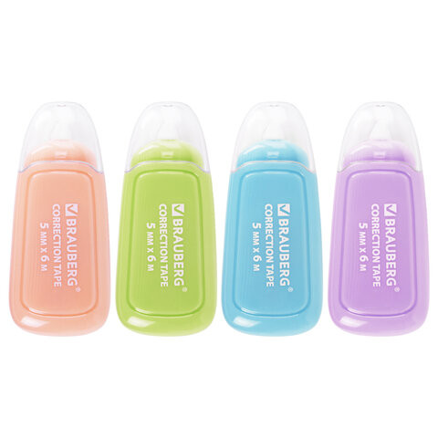 Корректирующая лента BRAUBERG COMPACT PLUS PASTEL, 5 мм х 6 м, корпус ассорти, блистер, 270551 по низкой цене оптом 