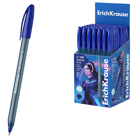 Ручка шариковая ERICH KRAUSE U-108 Stick Original, СИНЯЯ, узел 1мм, линия 0,3мм, 4759, 47595 по низкой цене оптом 