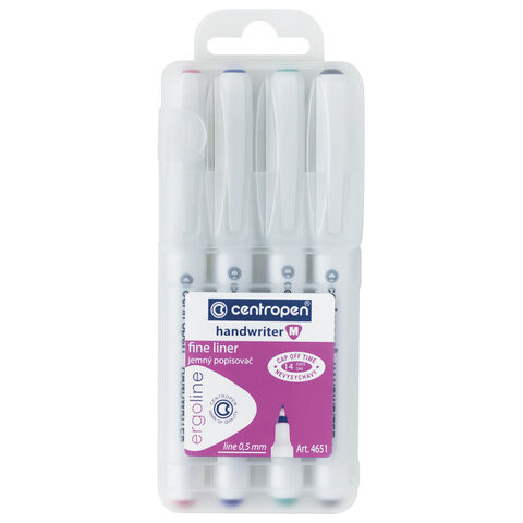 Ручки капиллярные (линеры) 4 ЦВЕТА CENTROPEN "Handwriter", линия письма 0,5 мм, 4651/4, 2 4651 0401 по низкой цене оптом 