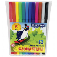 Фломастеры 12 ЦВЕТОВ CENTROPEN "Пингвины", смываемые, вентилируемый колпачок, 7790/12ET, 7 7790 1286
