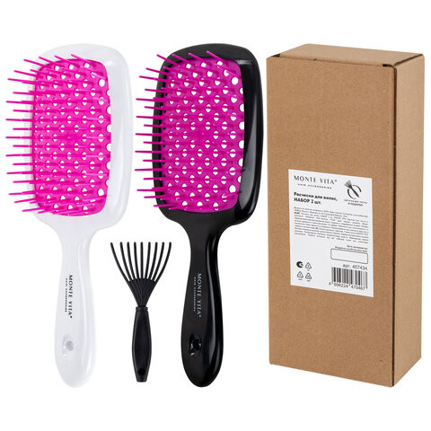 Расческа для волос массажная 20х8,5 см, НАБОР 2 шт. + щетка для чистки В ПОДАРОК, MONTE VITA (МОНТЕ ВИТА), 457434 по низкой цене оптом Расческа для волос массажная 20х8,5 см, НАБОР 2 шт. + щетка для чистки В ПОДАРОК, MONTE VITA (МОНТЕ ВИТА), 457434 по низкой цене оптом