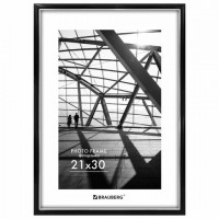 Рамка 21*30см небьющаяся, багет 14,6 мм, пластик, BRAUBERG "Original Line", черная/серебро, 391234