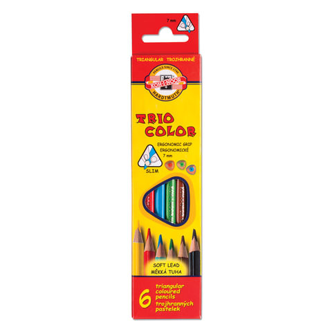 Карандаши цветные 6 ЦВЕТОВ KOH-I-NOOR "Triocolor", трехгранные, грифель 3,2 мм, европодвес, 3131/6, 3131006004KSRV по низкой цене оптом 