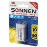 Батарейка SONNEN Alkaline, Крона (6LR61, 6LF22, 1604A), алкалиновая, 1 шт., блистер, 451092 по низкой цене оптом 