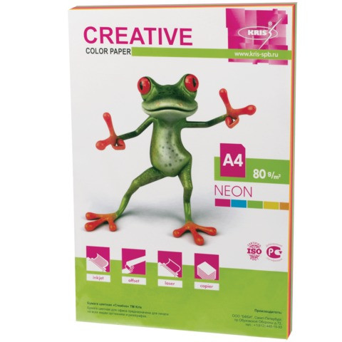 Бумага цветная CREATIVE color, А4, 80 г/м2, 50 л., (5 цветов х 10 листов) микс неон, БНpr-50r по низкой цене оптом 