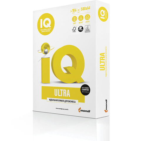 Бумага офисная А4, 80 г/м2, 500 л., марка А, IQ ULTRA, Россия, 168% (CIE) по низкой цене оптом 