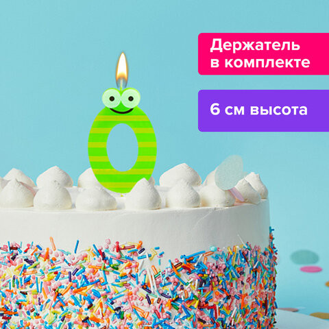 Свеча-цифра для торта "0" "С глазками", 6 см, ЗОЛОТАЯ СКАЗКА, с держателем, в блистере, 591403 по низкой цене оптом 