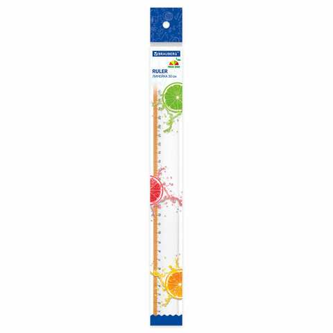 Линейка пластиковая 30 см BRAUBERG "FRESH ZONE", прозрачная, с оранжевой шкалой, 210759 по низкой цене оптом Краснодар, Москва, Уфа, Казань, Барнаул, Владивосток, Хабаровск, Сахалин, Красноярск, Екатеренбург, 