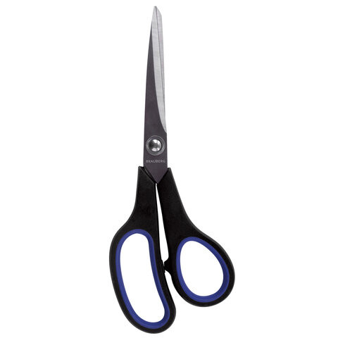 Ножницы BRAUBERG "Soft Grip", 216 мм, черно-синие, резиновые вставки, 3-х сторонняя заточка, 230763 по низкой цене оптом 