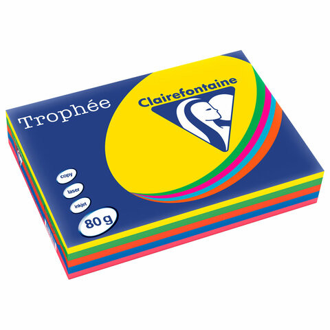 Бумага цветная CLAIREFONTAINE, А4, 80 г/м2, 500 л. (5 цв. x 100 л.), микс интенсив, Франция, 1704SC по низкой цене оптом 
