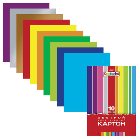 Картон цветной А4 2-сторонний МЕЛОВАННЫЙ, 10 листов 10 цветов, папка, HATBER, 195х280 мм, "Creative", 10Кц4 05934, N138007 по низкой цене оптом Краснодар, Москва, Уфа, Казань, Барнаул, Владивосток, Хабаровск, Сахалин, Красноярск, Екатеренбург, 