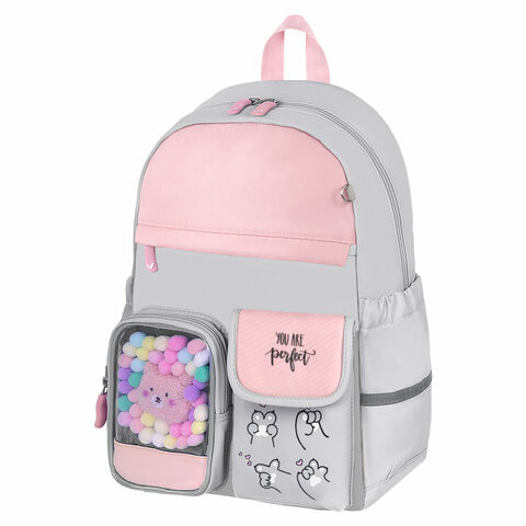 Рюкзак BRAUBERG PASTEL с термонашивками в комплекте, "Sweet paws", серый, 40х29х14 см, 272064 по низкой цене оптом 
