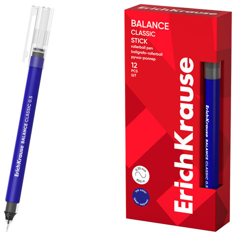 Ручка-роллер ERICH KRAUSE Balance Stick Classic, СИНЯЯ, линия 0,35мм, 63147 по низкой цене оптом 