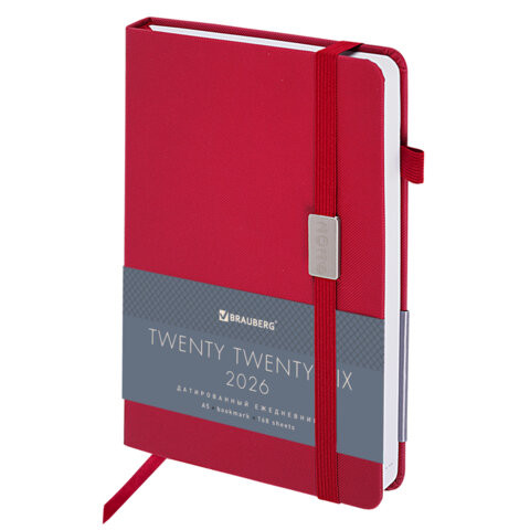 Ежедневник датированный 2026 А5 138x213мм BRAUBERG Control, под кожу, держатель для ручки, красный, 117124 по низкой цене оптом Ежедневник датированный 2026 А5 138x213мм BRAUBERG Control, под кожу, держатель для ручки, красный, 117124 по низкой цене оптом