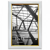 Рамка 10*15см небьющаяся, багет 14,6 мм, пластик, BRAUBERG "Original Line", белая/золото, 391235