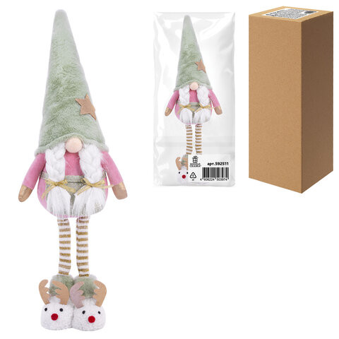 Украшение новогоднее интерьерное 64см "Гном в тапочках", полиэстер, ЗОЛОТАЯ СКАЗКА, 592511 по низкой цене оптом 