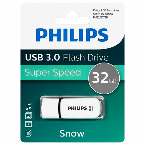Флеш-диск 32GB PHILIPS SNOW, разъем USB 3.0, черный, FM32FD75B/97 по низкой цене оптом 