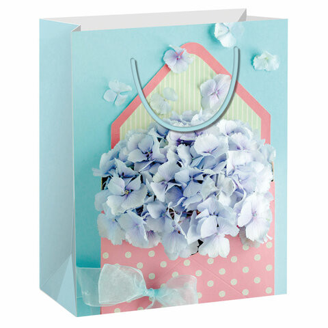 Пакет подарочный 11,4x6,4x14,6см ЗОЛОТАЯ СКАЗКА "Summer Flowers", глиттер, голубой, 608246 по низкой цене оптом Краснодар, Москва, Уфа, Казань, Барнаул, Владивосток, Хабаровск, Сахалин, Красноярск, Екатеренбург, 