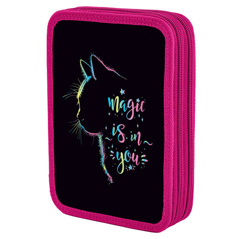 Пенал BRAUBERG, 2 отделения, полиэстер, 21х14 см, "Magic Cat", 271542 по низкой цене оптом 