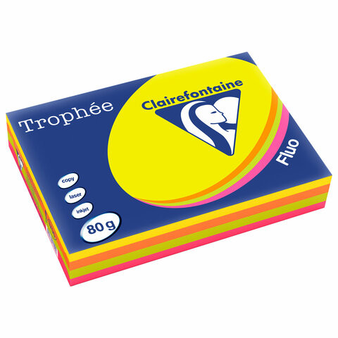 Бумага цветная CLAIREFONTAINE, А4, 80 г/м2, 500 л. (4 цв. x 125 л.), микс неон, Франция, 1705SC по низкой цене оптом 
