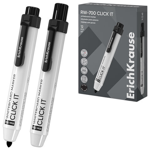 Маркер стираемый для белой доски автоматический ERICH KRAUSE RW-700 Click it, ЧЕРНЫЙ,, 60830