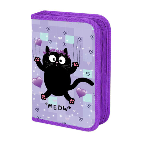 Пенал ПИФАГОР, 1 отделение 2 откидные планки, полиэстер, 20х14 см, Falling cat, 272287 по низкой цене оптом 